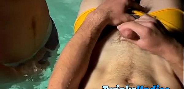  Zack and Mike jacking off by the Pool with their uncut cocks